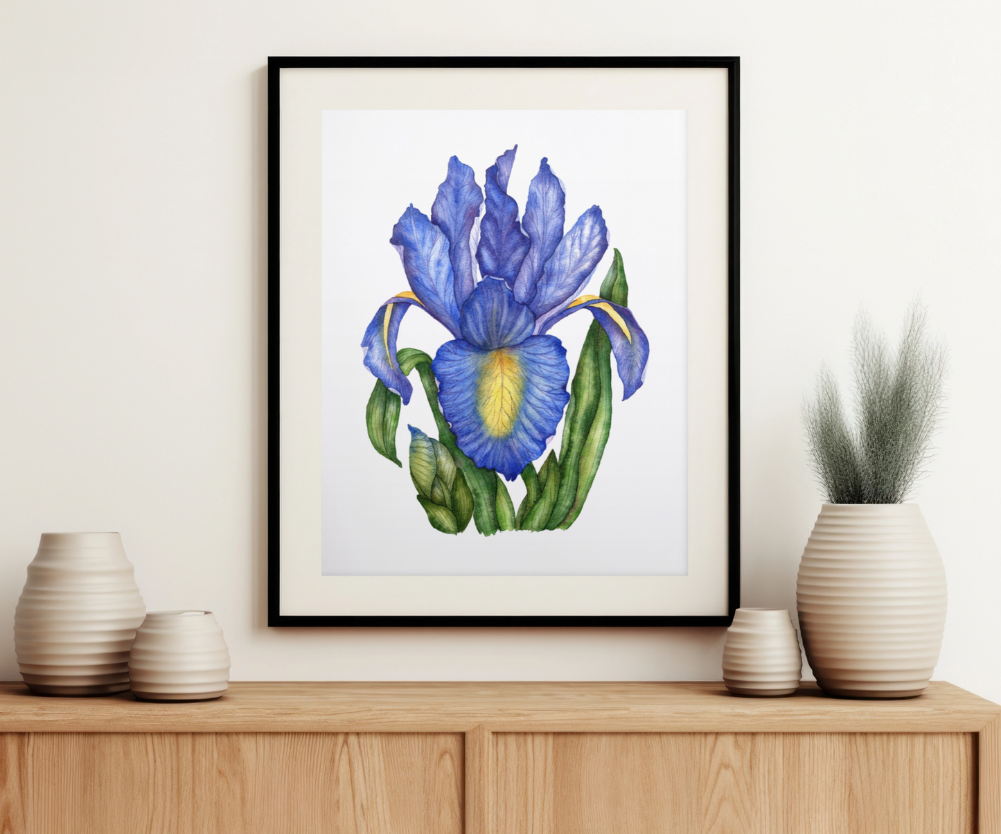 "Blossoming in Blue Iris" Blue Iris Flower Art Print on the Wall