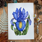 Blue Iris Flower Greeting Card Linen Front