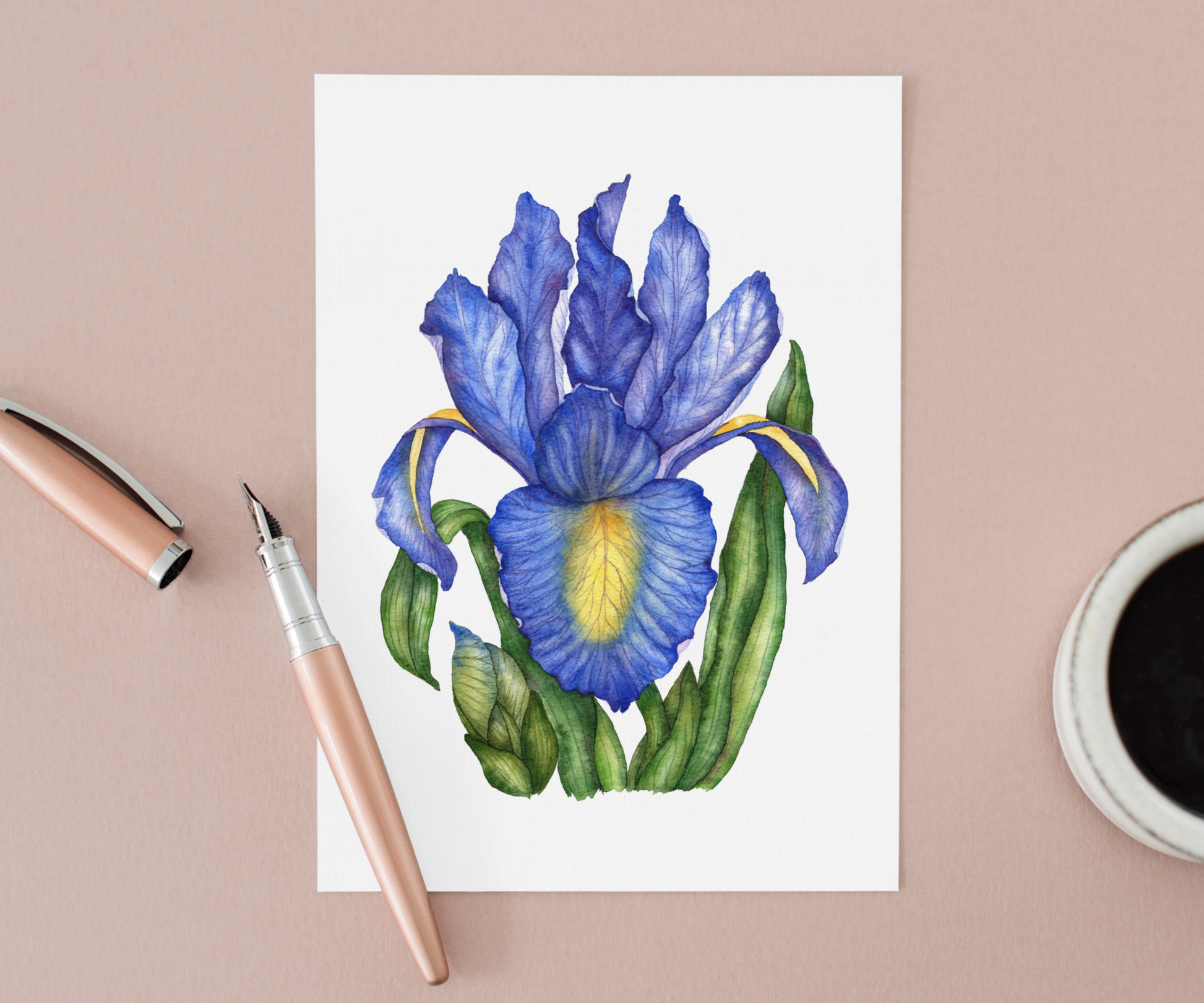 Blue Iris Flower Greeting Card Mock Up