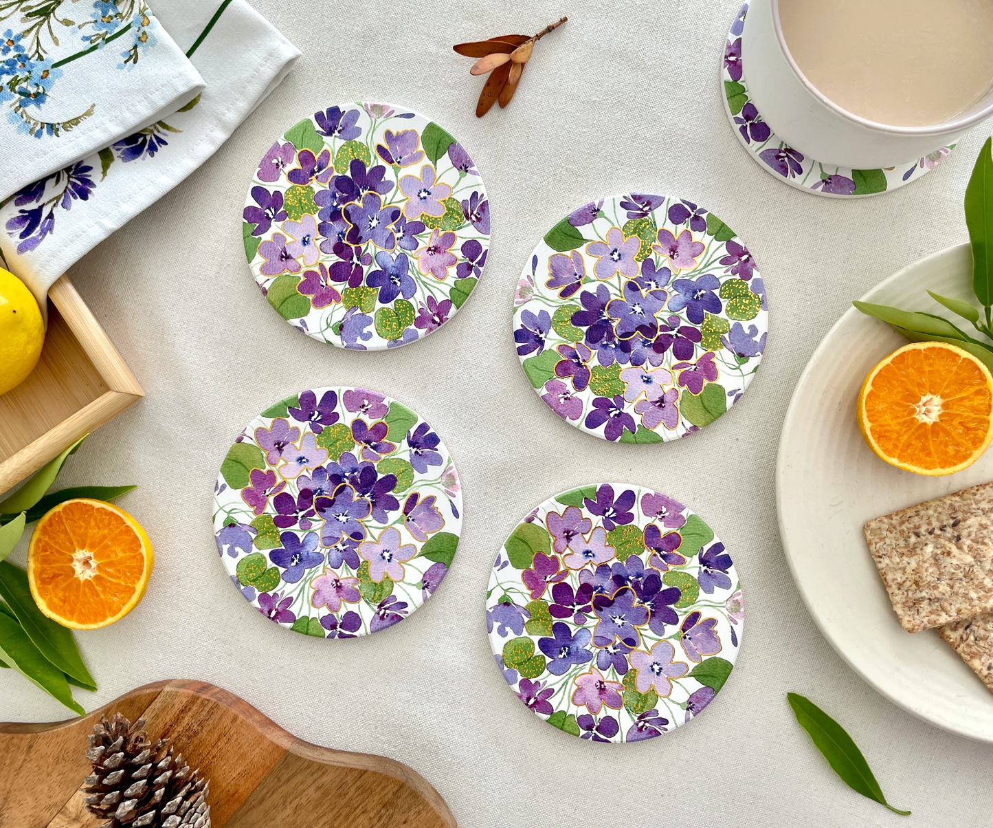 Wild Violet Dreams - Set of Four Ceramic Tea Coasters