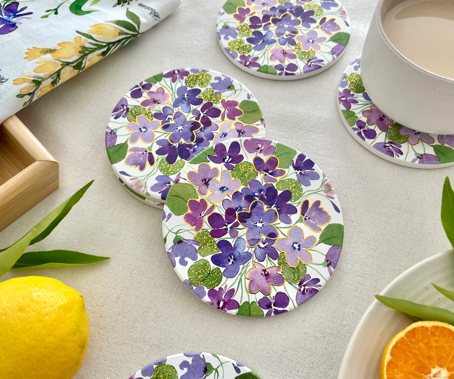 Wild Violet Dreams - Set of Four Ceramic Tea Coasters