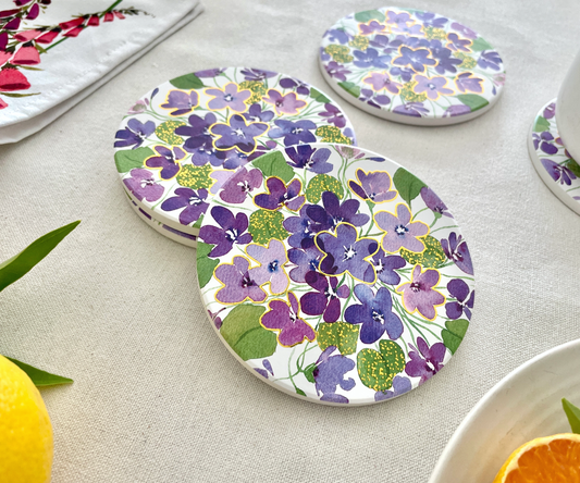 Wild Violet Dreams - Set of Four Ceramic Tea Coasters