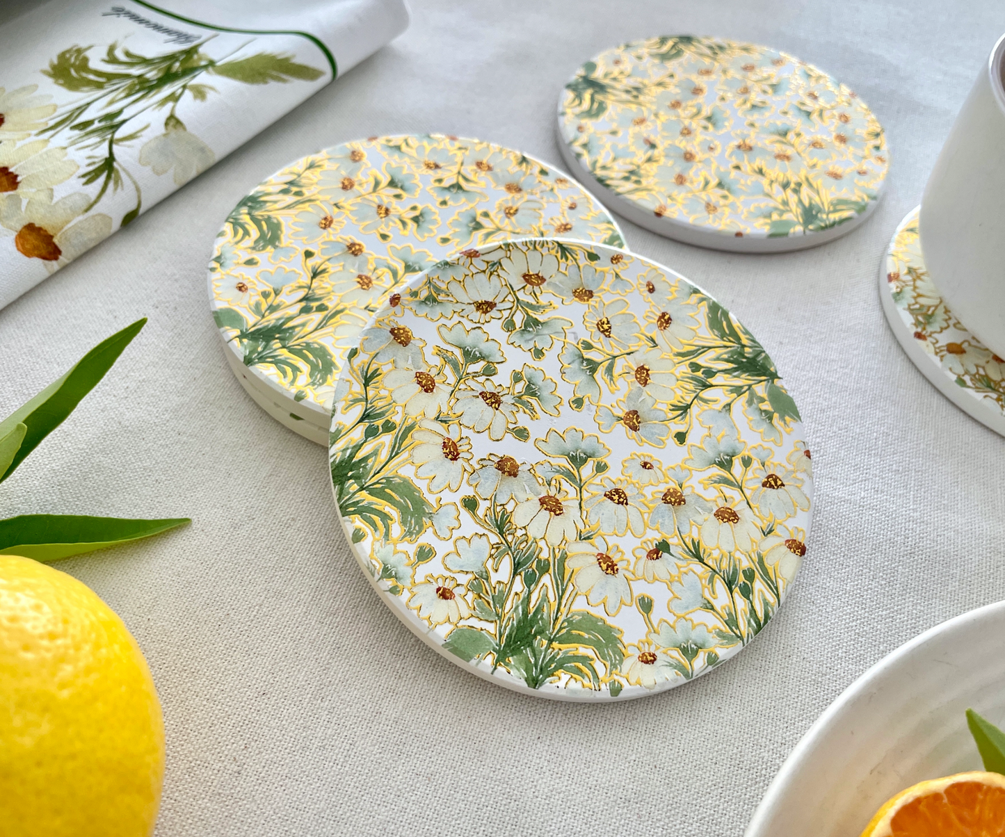 Whispers of Chamomile - Set of Four Ceramic Tea Coasters