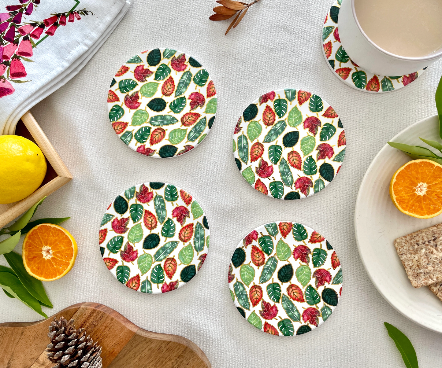 Seasonal Symphony - Set of Four Ceramic Tea Coasters