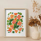 A delicate watercolour floral art print featuring hand-painted Nasturtium flowers in warm tones, ideal for home decor and gifting, designed in New Zealand.