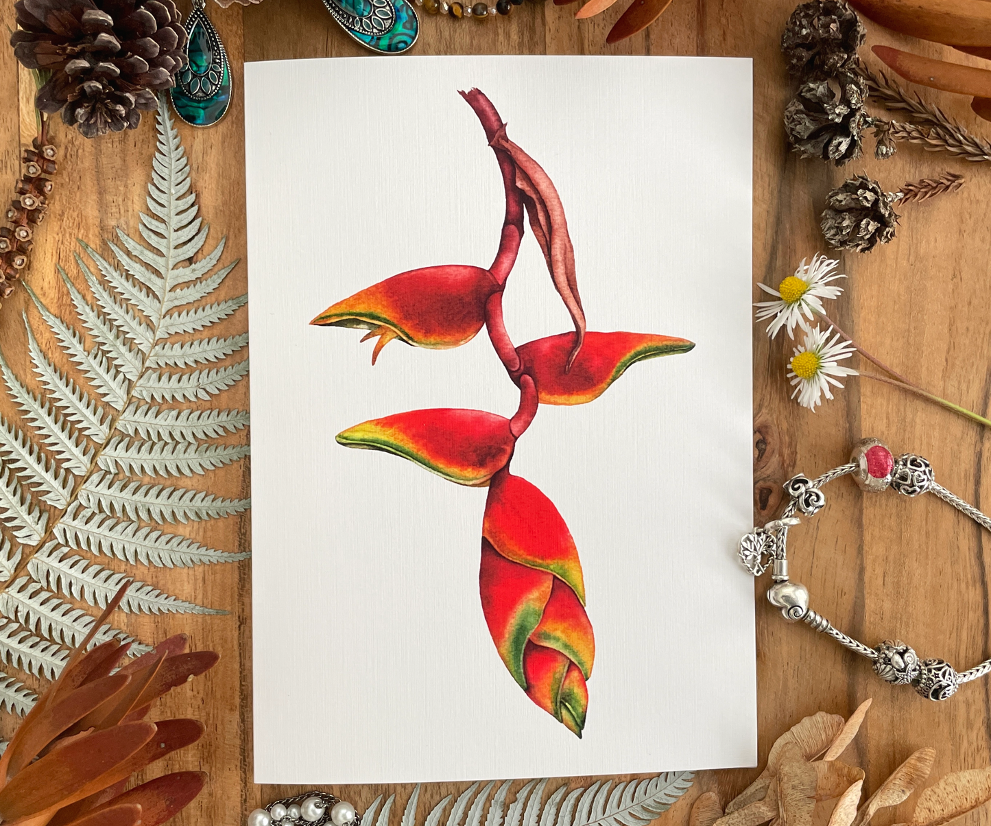 Heliconia Flower Greeting Card Linen Front