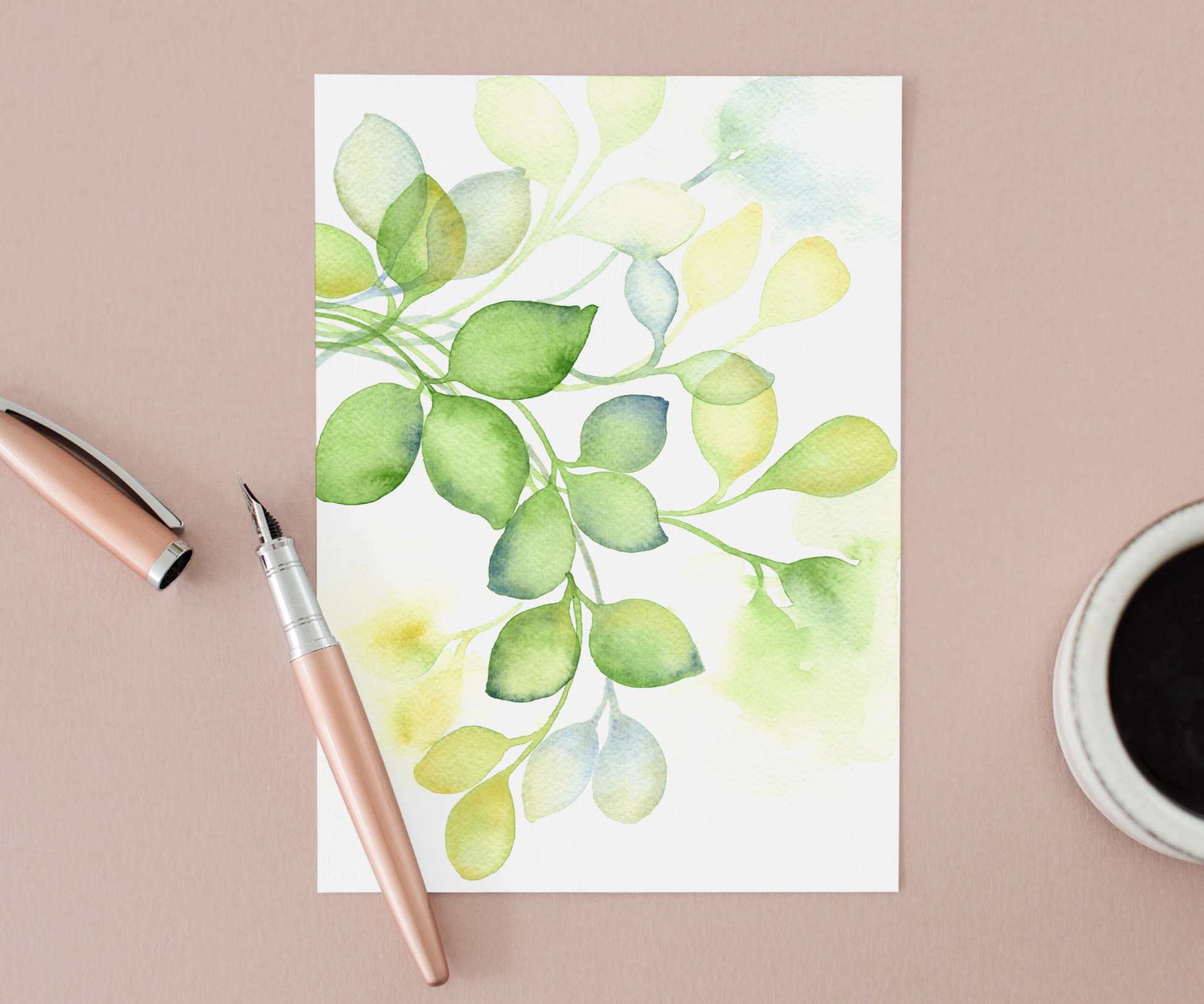 Chromatic Harmony Autumnal Leaf Branch Greeting Card Mock Up