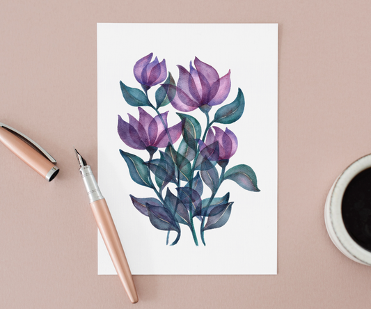 Mystical Purple Flowers Greeting Card Mock Up