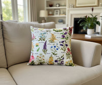 Petals of the Wild velvet cushion cover 45x45 cm styled on sofa, botanical floral decorative pillow