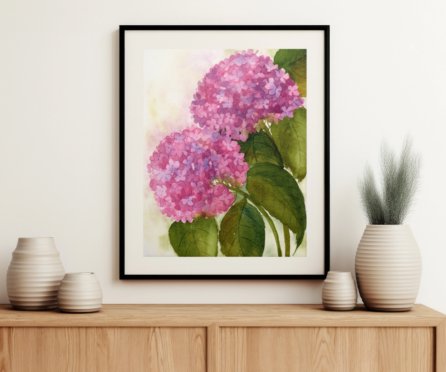 "Pink Hydrangea Ballet" Pink Hydrangea Flowers Art Print on the Wall