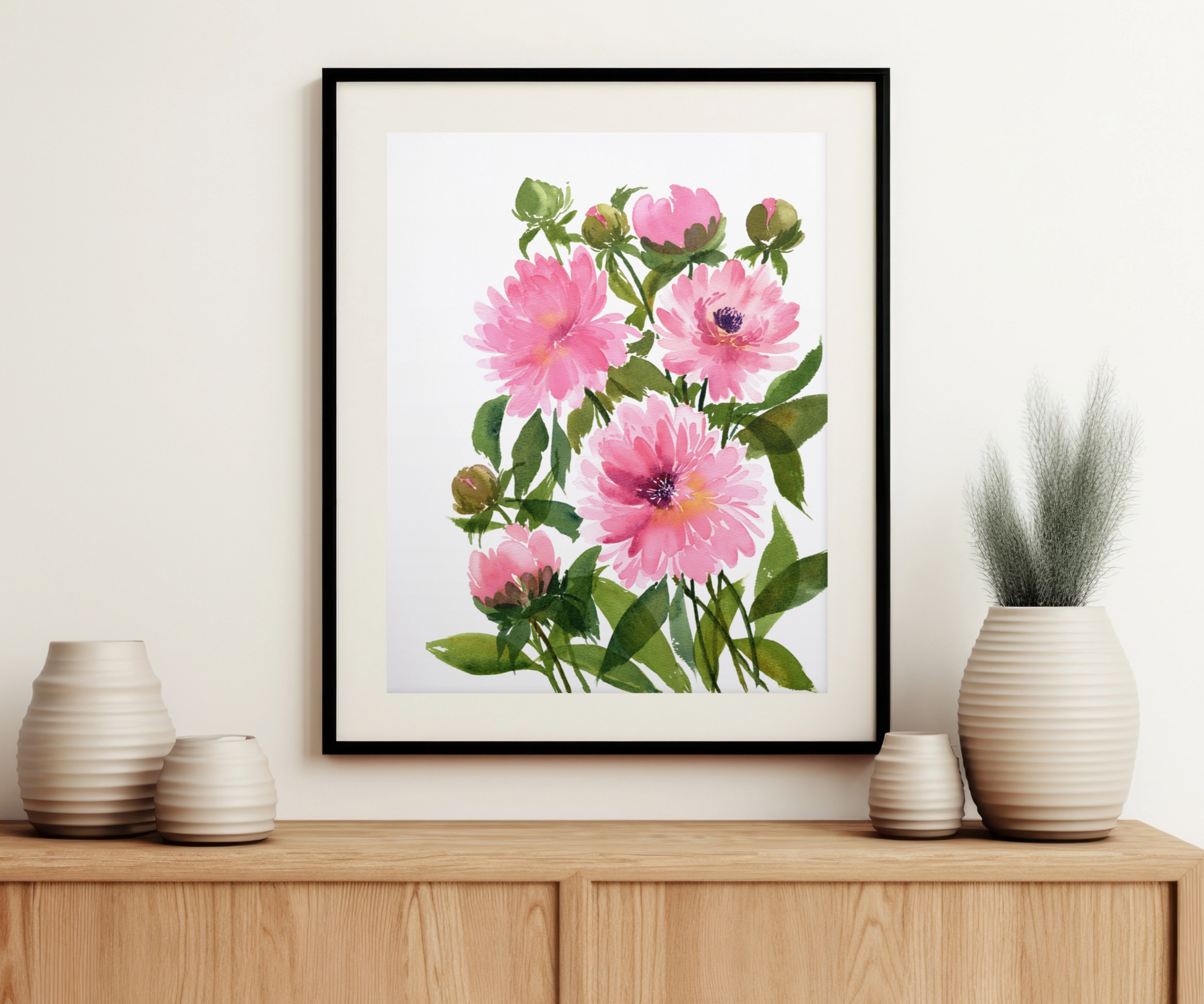 "Pink Peony Paradise" Pink Peonies Art Print on the Wall