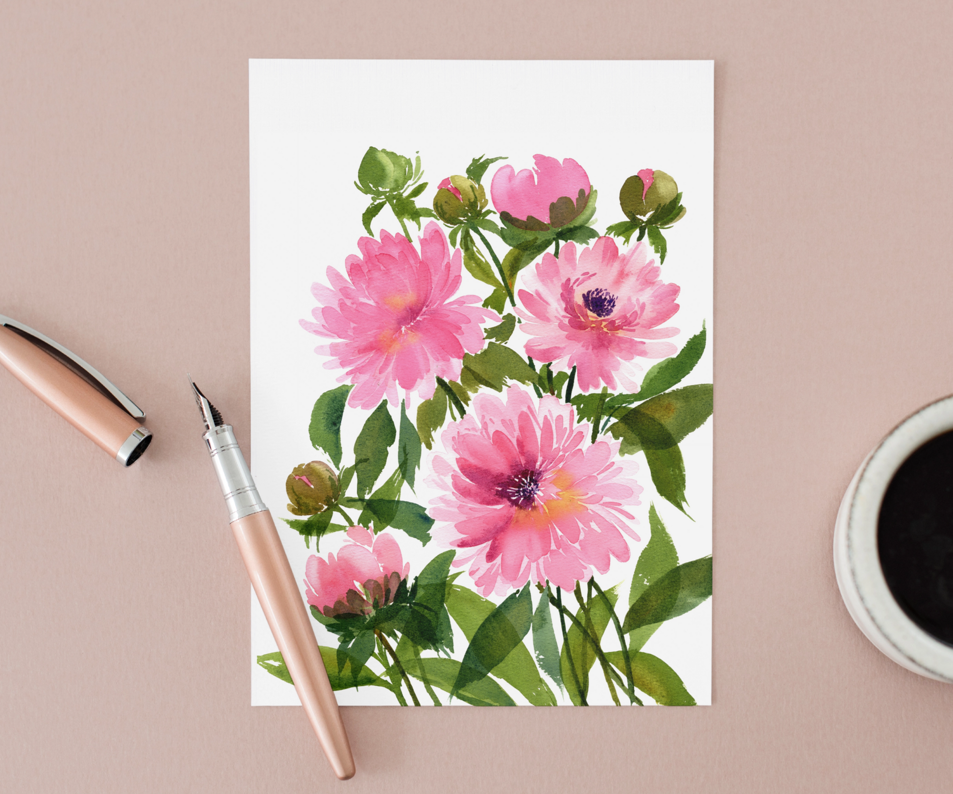 Pink Peonies Greeting Card