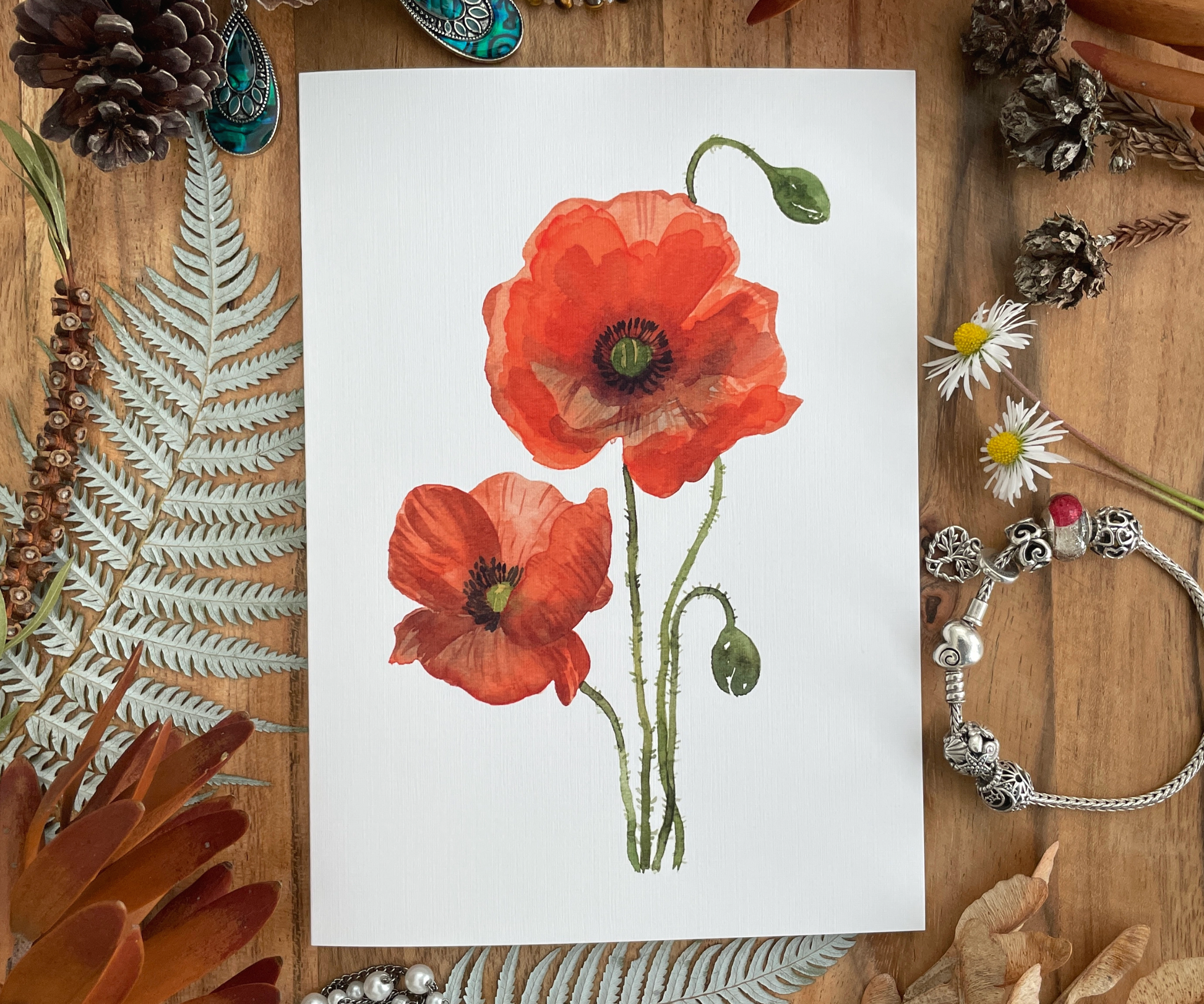 Poppy Flowers Greeting Card Linen Front