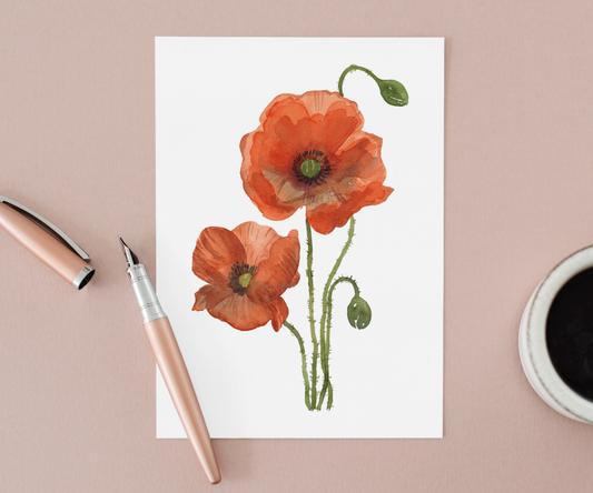 Poppy Flowers Greeting Card Mock Up