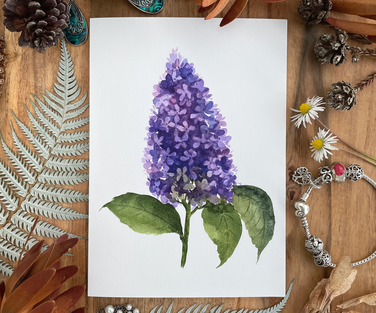 Lilac Flower Greeting Card Linen Front