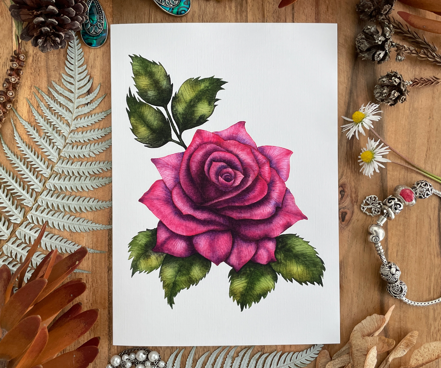 Rose Flower Greeting Card Linen Front