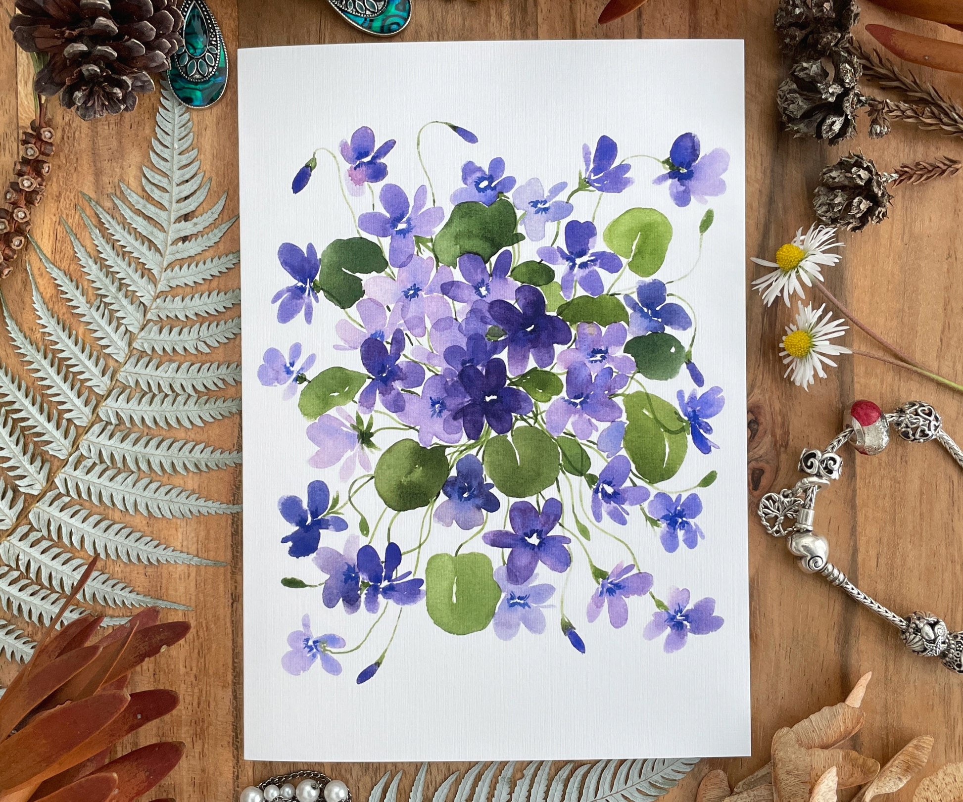 Wild Violet Flowers Greeting Card Linen Front