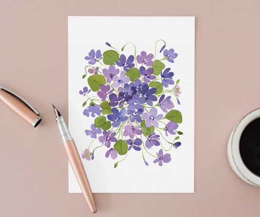 Wild Violet Flowers Greeting Card Mock Up