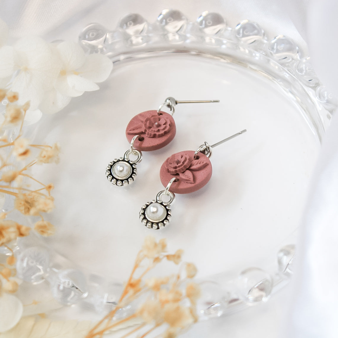 Floral Circle & Charm Earrings